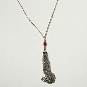 Vintage 1970s Sarah Cove Silver Tone "Serenade" Tassel Gemstone Necklace 24"